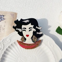 wulibaby acrylic beauty lady brooches for women unisex short hair modern girl party causal brooch pin gifts