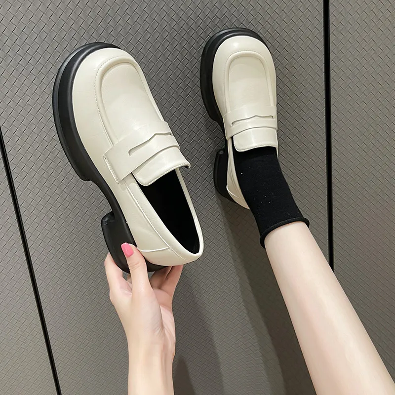 

Женские туфли на плоской подошве, черные оксфорды, повседневные кроссовки на платформе без шнуровки, универсальные лоферы с круглым носком ...