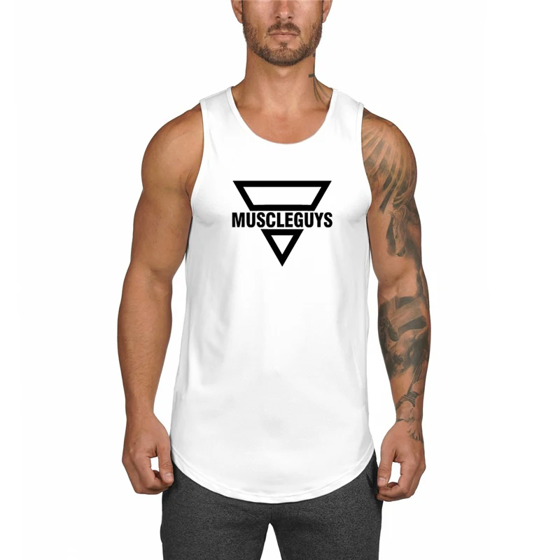 

2022 Summer Men Bodybuilding Tank Tops Gym Workout Fitness Mesh Sleeveless Shirt Running Stringer Summer Casual Sports Vest