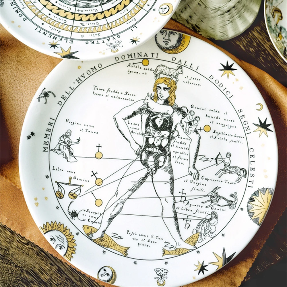 

8/10 Inch Ceramic Round Plate The Zodiac Sun Planet Dessert Breakfast Dishes Snack Fruit Plate Display Bowl Decoration Tray New