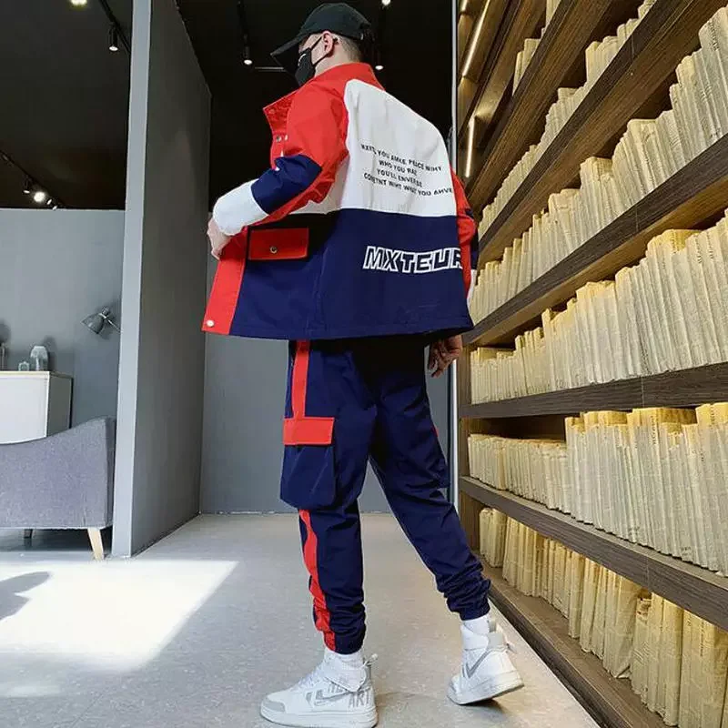 

2022 Fashion 2 Pieces Sets Mens Cargo Zipper Tracksuit With Pockets Military Jackets And Fit Elastic Waist Pants Track Suit