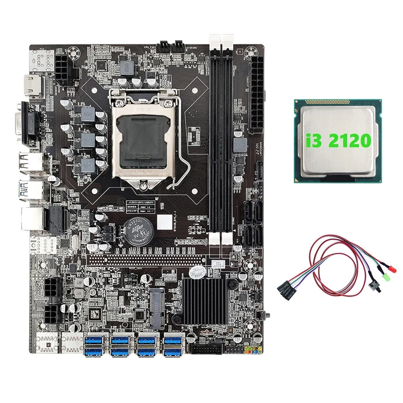 

Материнская плата B75 ETH для майнинга 8xpcie USB адаптер + I3 2120 ЦП + кабель переключения с светильник кой LGA1155 DDR3 B75 USB материнская плата для майнинга