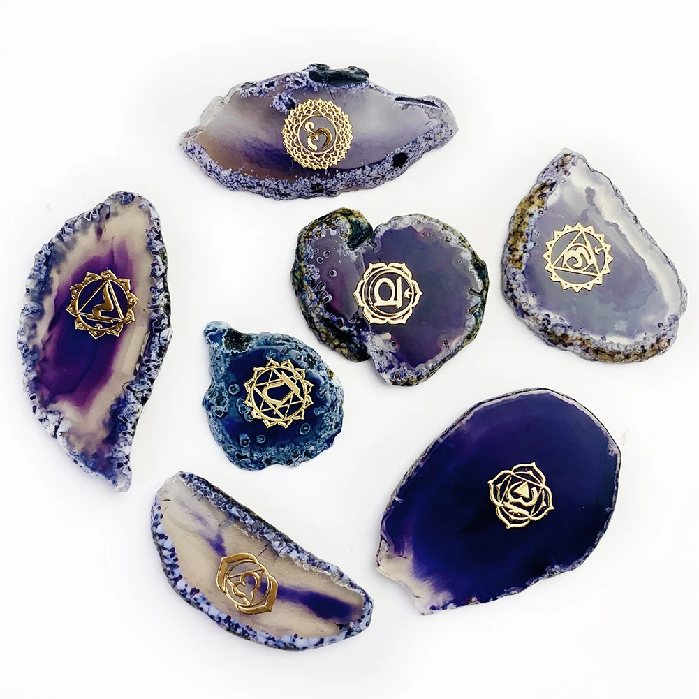 

7 Pcs/Set Natural Agate Sliced Gemstone Reiki Healing Chakra Quartz Crystal Jewelry Spiritual Energy Yoga Meditation Home Decor