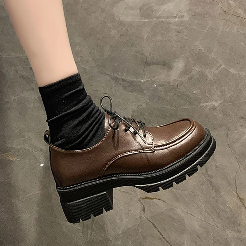 

Oxford Women Shoes Sewing Lace Up Leather Casual Shoes Black Woman Platform Shoes Ladies Shoes Zapatos Mujer Spring Autumn