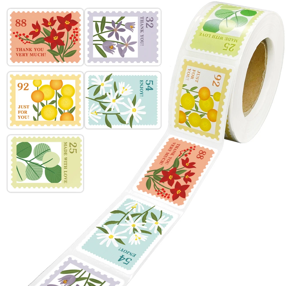 

Colored Flowers Stamps Series Thank You Stickers 500Pcs Seal Label Scrapbooking Stationery Decorative Tape Aesthetic Stationery