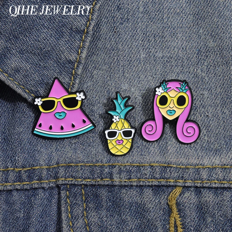 

Funny Cartoon Glasses Pineapple Watermelon Brooch Enamel Pins Creative Fashion Jewelry Backpack Clothes Hat Lapel Badge Pin Gift