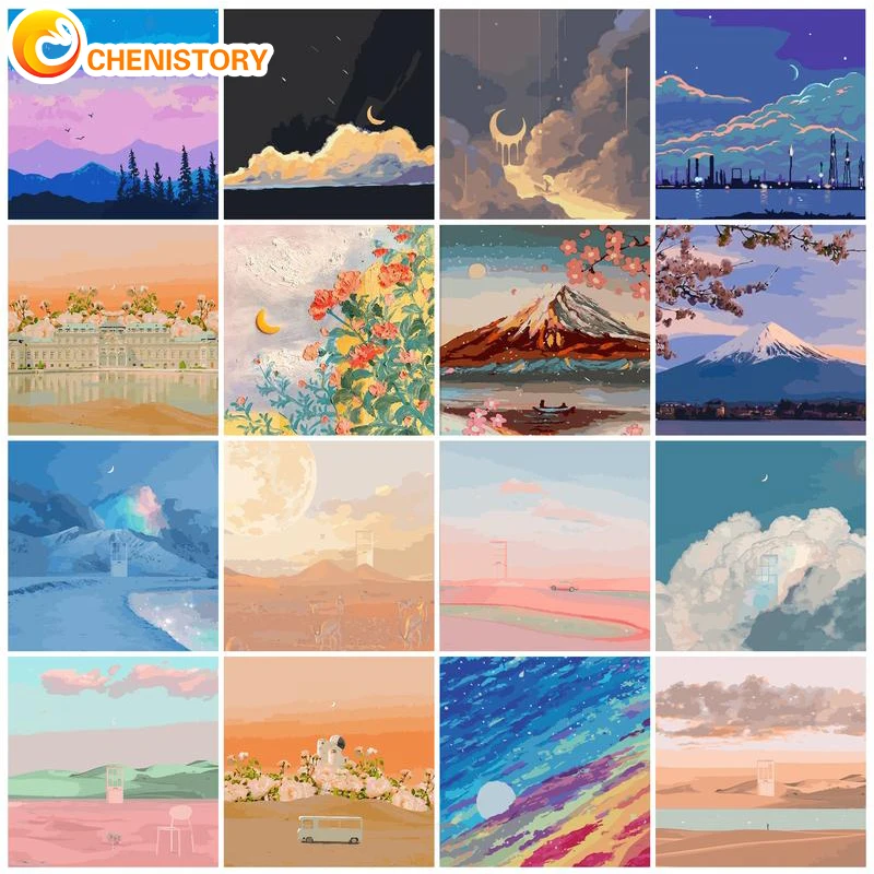 

CHENISTORY Frame Painting By Numbers Kits Cloro Sky Landscape Modern Drawing Coloring By Numbers For Home Decor Diy Gift Art