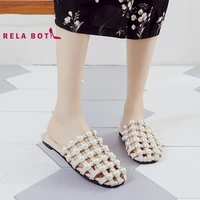 new designer beach casual ladies shoes home slides flip flops summer flats pearl hollow bottom breathable slippers outside word
