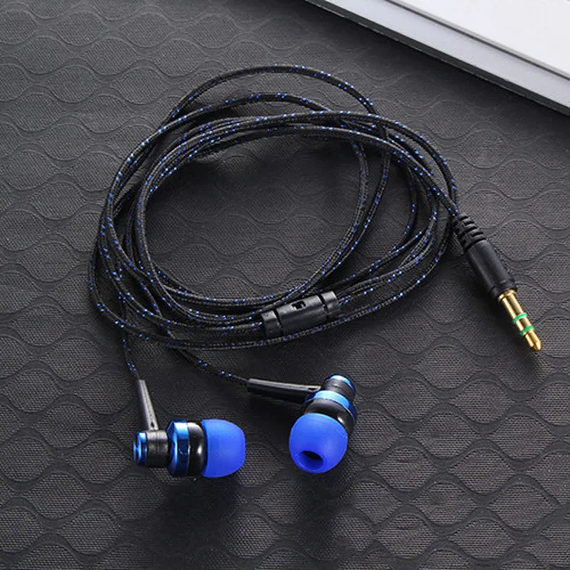 1pc Wired Earphone Stereo In-Ear 3.5mm Nylon Weave Cable Earphone Headset For Laptop Smartphone Gifts Headphones