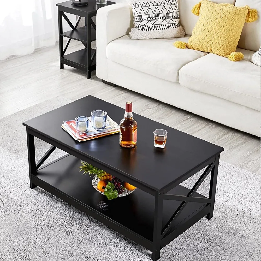 

Coffee Table Living Room Furniture Table With Storage Shelf Black Freight Free Home