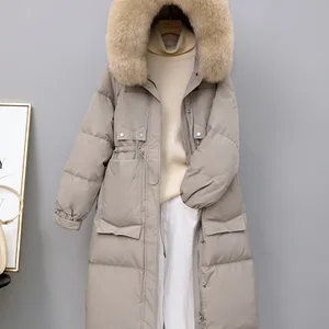 Women Long Down Jacket New Casual Style Fox Fur Collar White Duck Down Jackets Autumn Winter Coats A