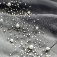 light luxury pearls beaded sheer curtain for living room bedroom american gray embroidery tulle curtain for villa home decor 5
