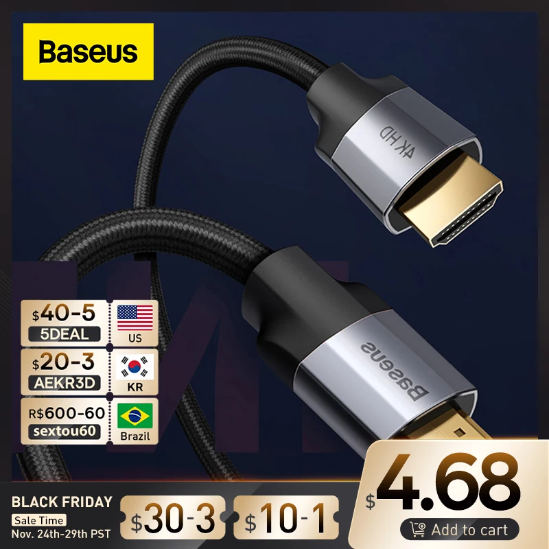 Baseus HDMI-compatible Cable 4K 60HZ 4K HD to 4K HD extension Splitter Cable for TV Switch Projector Laptop Office Video Cable
