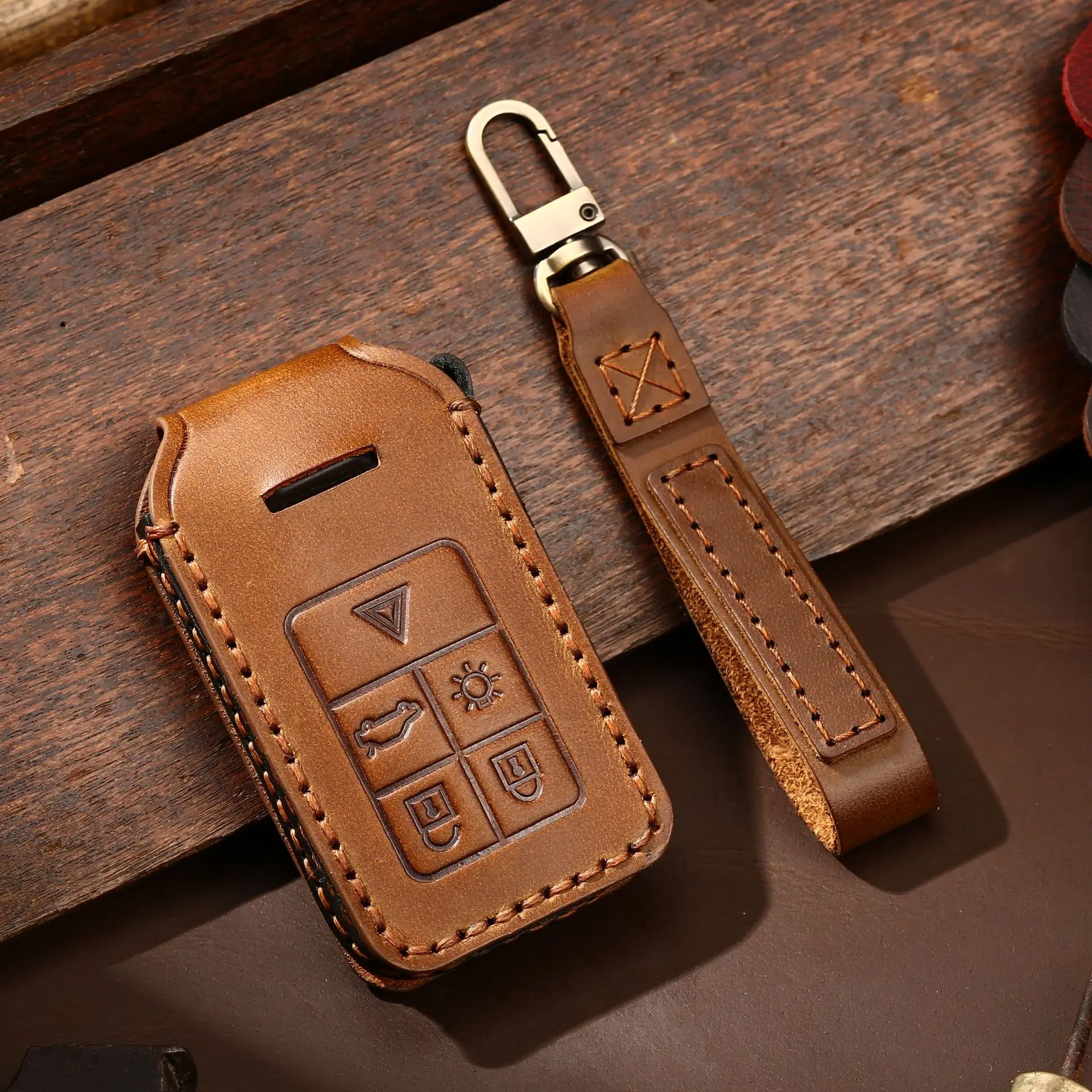 Leather Car Key Case Cover Fob Protector for Volvo S60 S80 V60 XC60 XC70 S60L S80L V40 XC90 5 6 Buttons Holder Keyring Shell Bag images - 2