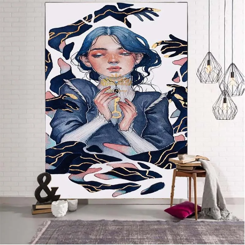 

Cartoon Girl Kawaii Cute Israel Tapestry Wall Hanging Fabric Beach Living Room Decoration Bedroom Background Fabric