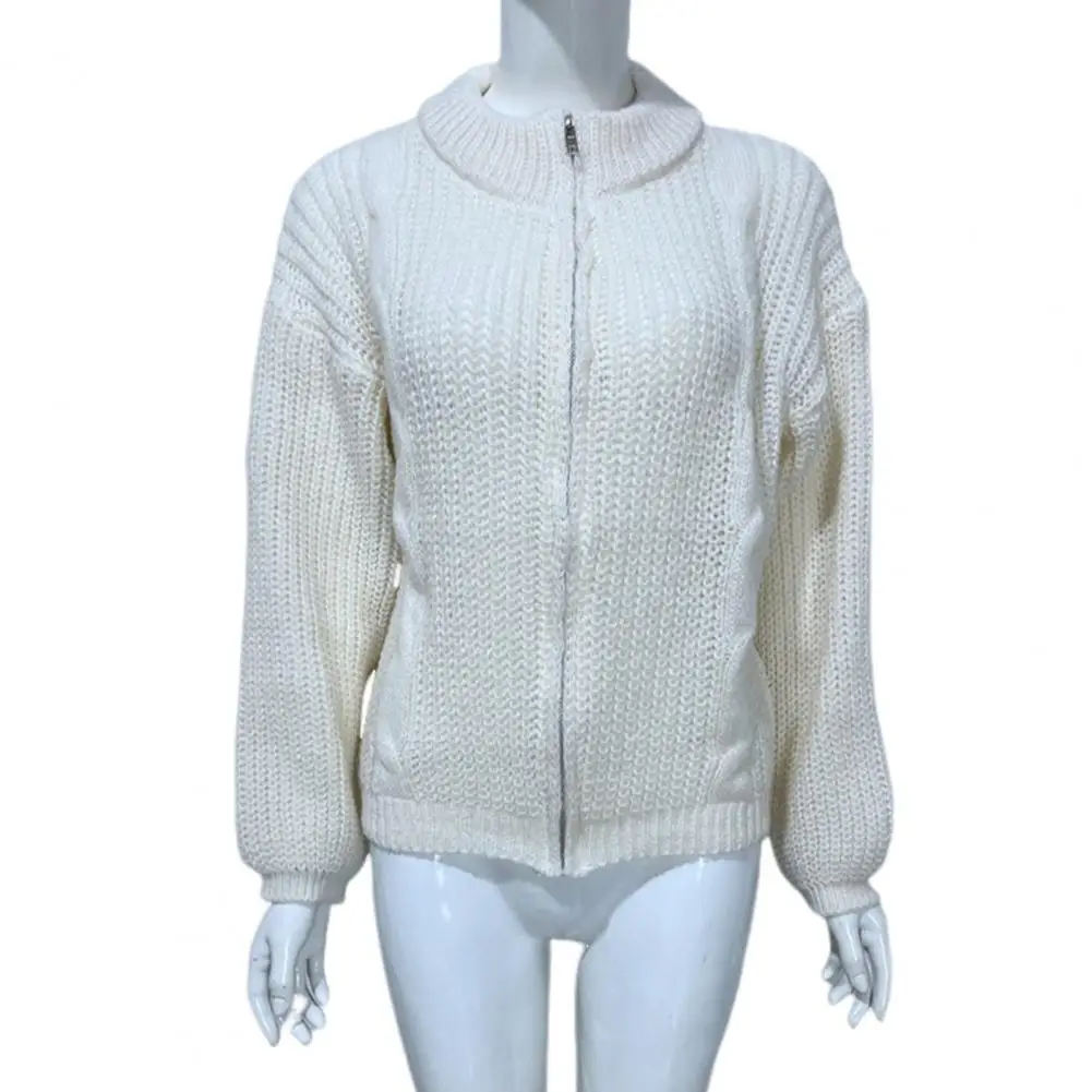 

Warm Women Coat Stylish Women's Knitted Cardigan Warm Elastic Cold-resistant Winter Coat with Zip-up Closure Women Solid Color