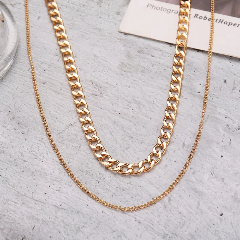 

Fashion Women Lady Personality Thick Chain Double Layer Necklace Party Retro Clavicle Chain Jewelry