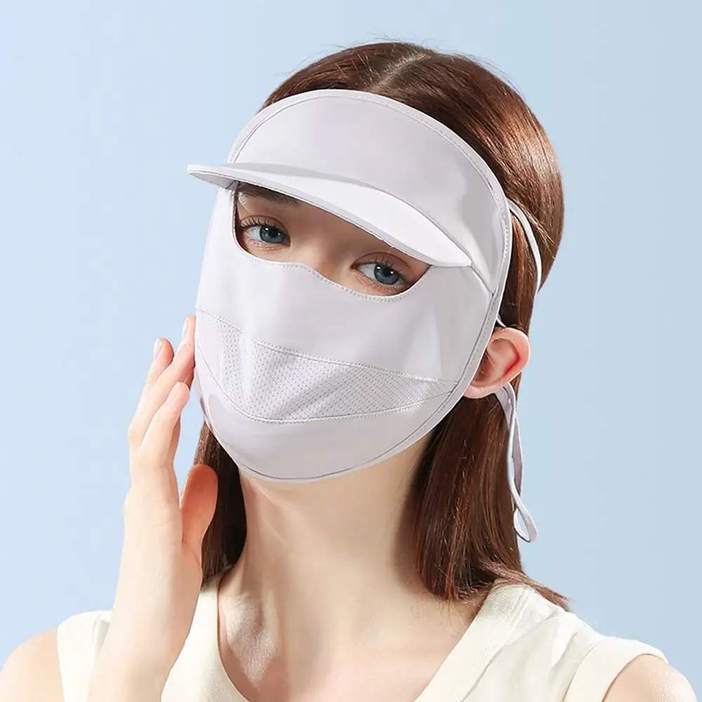 Эластичная шелковая вуальная маска с полями однотонная для лица Gini УФ-защита