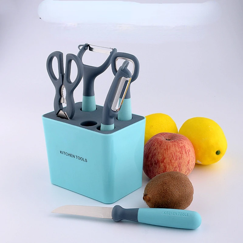 

Stainless Steel Peeler Set Kitchen Small Tool Belt Storage Base 5-Piece Set Manual Bottle Opener