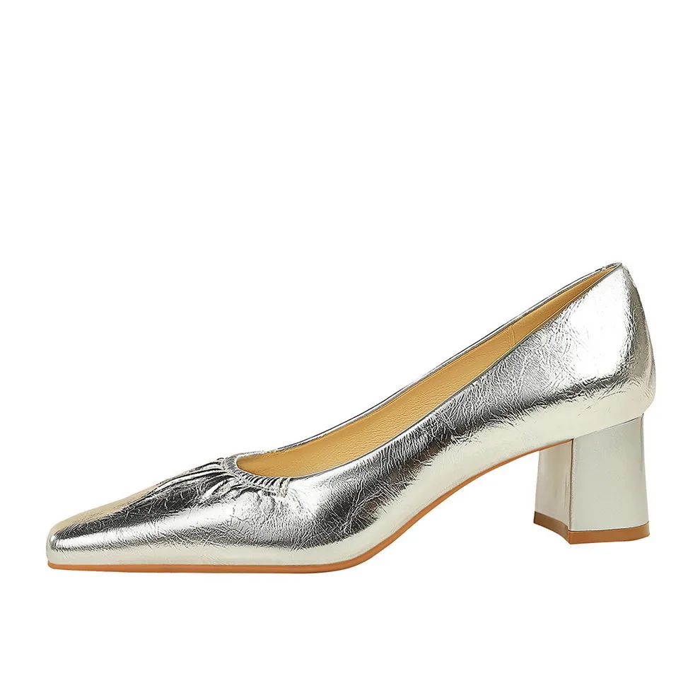 2024 морщинистая обувь с неглубоким горлышком квадратным носком толстым средним