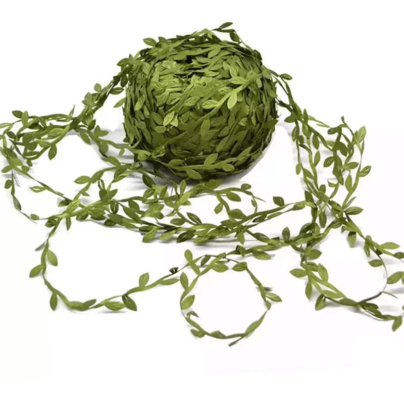 

65 Feet Silk Artificial Vines green Leaves for crafts Leaf-Shaped Handmake Artificial green Leaves Ribbon Decorative Wreath Acce