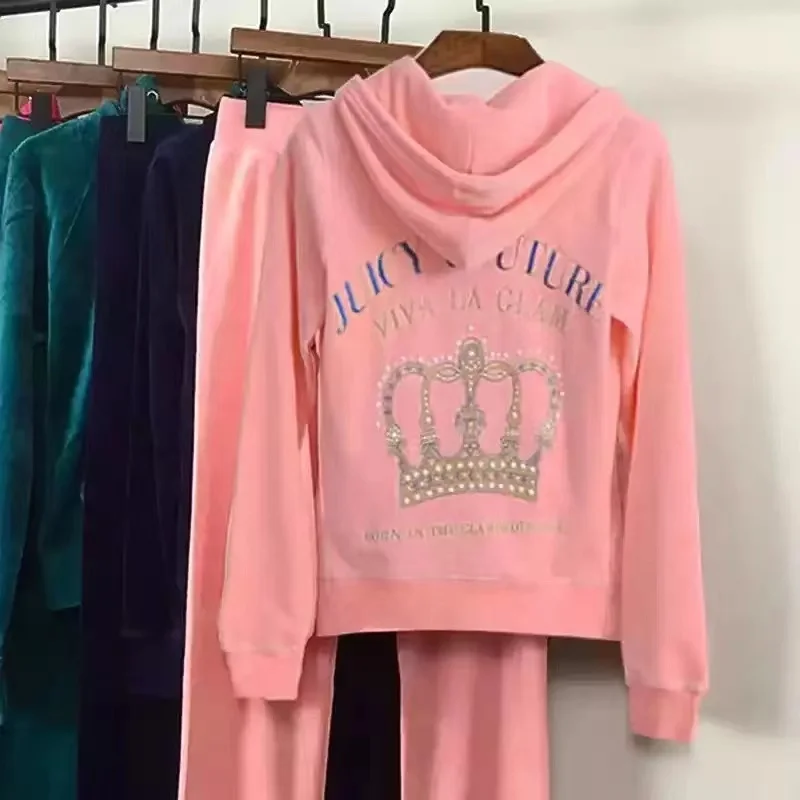 YICIYA Juicy Tracksuits Woman Zipper Sweatshirt And Pants suit Sportswear Female Women's Sewing Suit Velvet Sports Two Piece Set