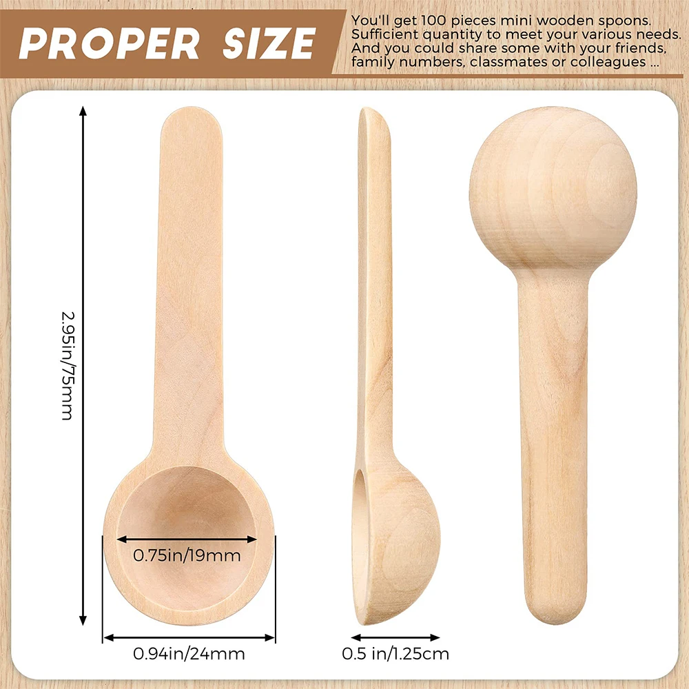 100 шт. деревянные мини-ложки для специй варенья кофе меда чая сахара приправ |