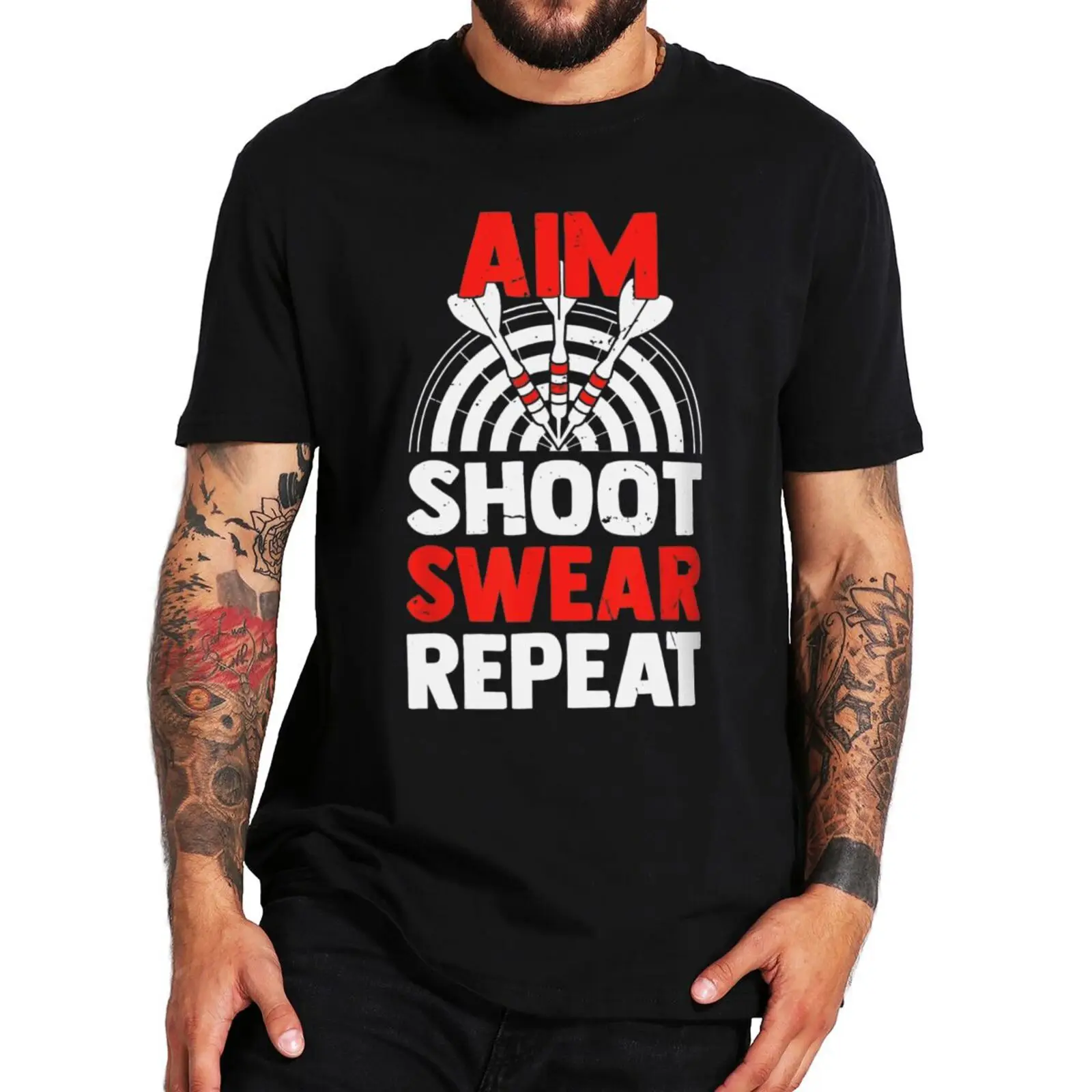 

Aim Shoot Swear Repeat Dart Funny T Shirt Dart Player Dartboard Sports Men's Tee Tops 100% Cotton Oversized T-Shirt