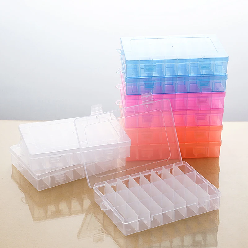 

Прозрачный пластиковый ящик для хранения нити для вышивки, 24 ячейки, органайзер для хранения шпулек и бусин, «сделай сам», инструменты для вышивания крестиком