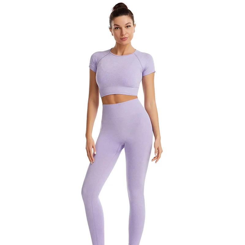 

Yoga Set Women Workout Clothes Hight Waist Seamless Leggings Fitness Sport Short Shirt Crop Top Sportwear for Women 2 Piece Set