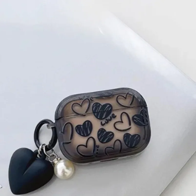 Фото Чехол с дизайном «Черное сердце» для наушников AirPods Pro 2/Pro Gen, защитный чехол для наушников AirPods 4 2024 3 1 2 Gen с крючком №4