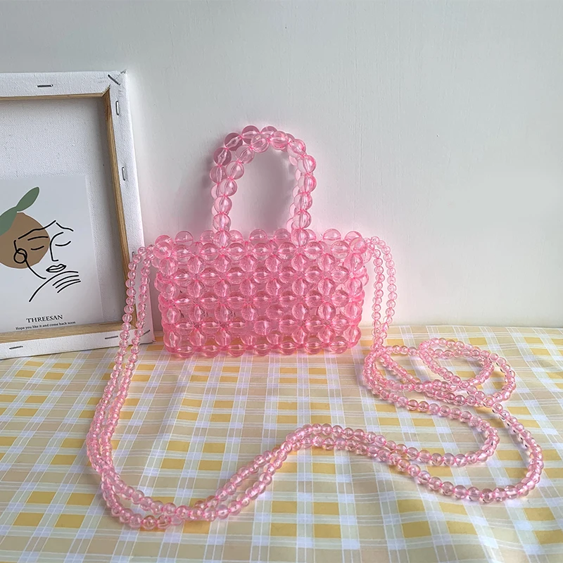 Hand Woven Beaded Bag for Women Fashion Simple Casual Shoulder Messenger Retro Mini Handbag Bolsa Feminina Customized Top-handle