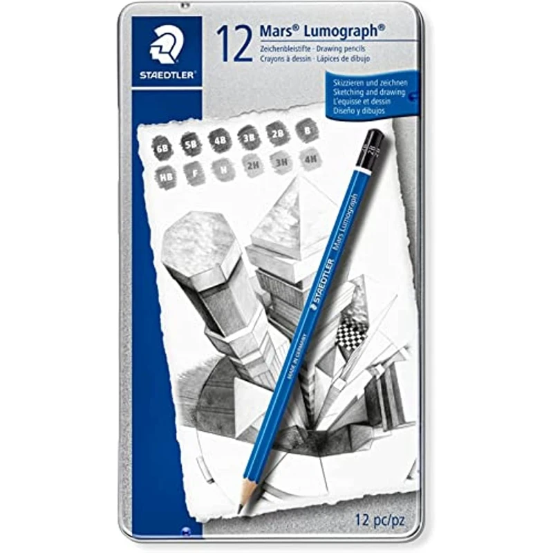 

Художественные карандаши для рисования STAEDTLER Mars Lumograph, 12 шт. в упаковке, Графитовые карандаши в металлической строчке, стойкие к поломке, 100 G12