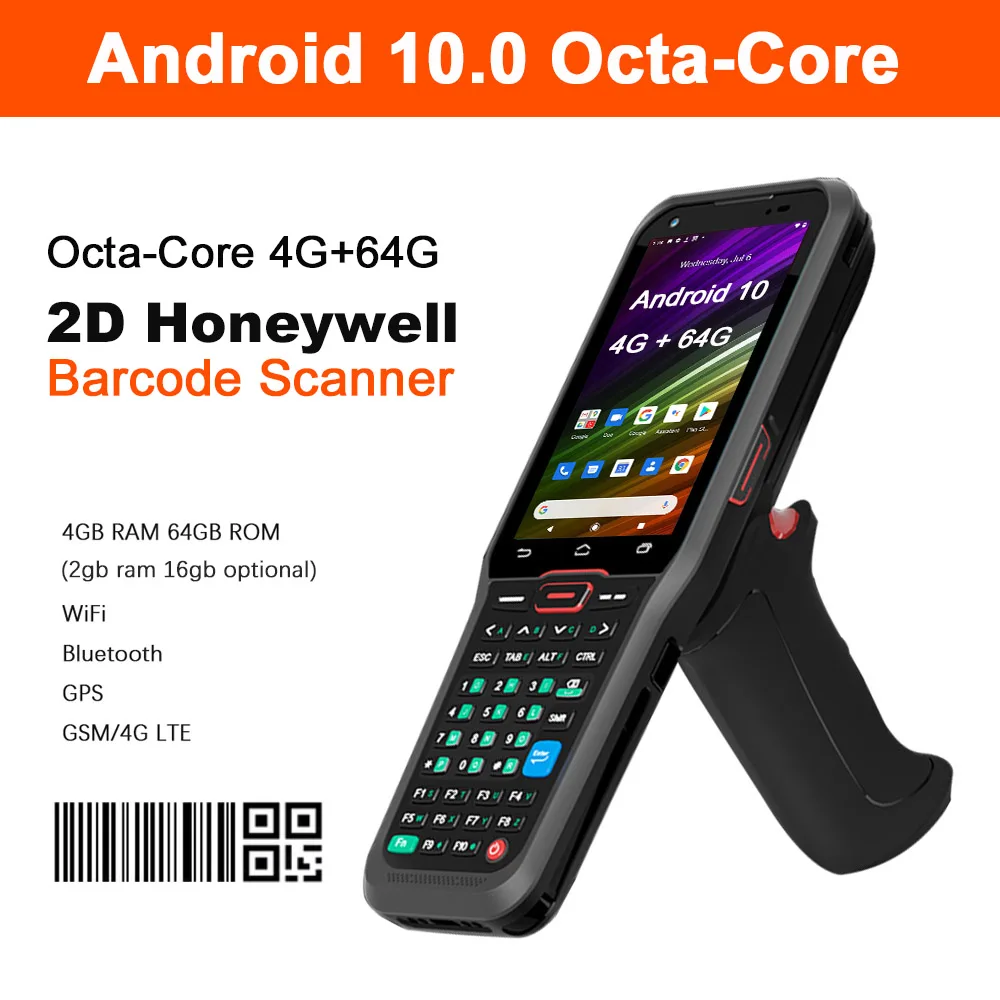 

Android 10 Handheld Terminal Rugged PDA with Pistol 2D QR Code Barcode Honeywell Scanner Data Collector NFC 4G 64G for Inventory