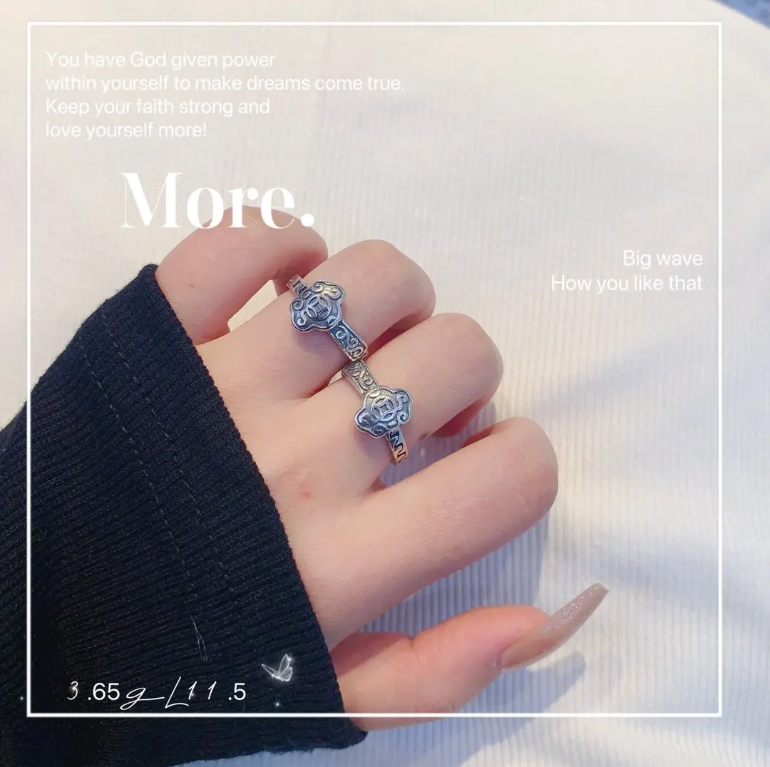 

S925 Silver Line Round Ball Ring Women's Vintage Fashion Sign Cross Opening Ring Hip Hop Index Finger Ring Fashion