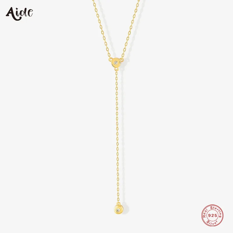 

Aide 925 Sterling Silver Simple Long Chain Necklace For Women Y Shaped Minimalist Deilcate Fine Jewelry Wedding Party Gift