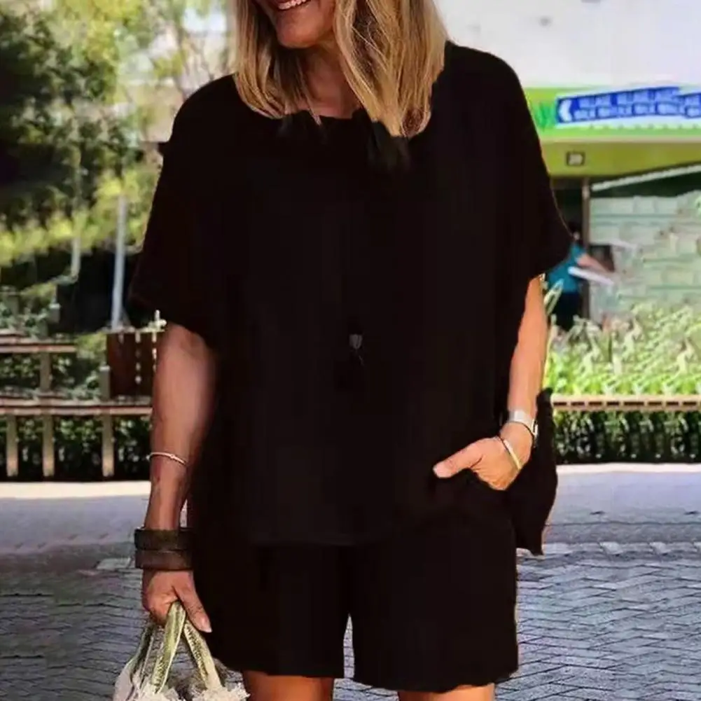 

2Pcs/Set Women Outfits Lightweight Top Shorts Suit Wide Leg Top Shorts Outfits
