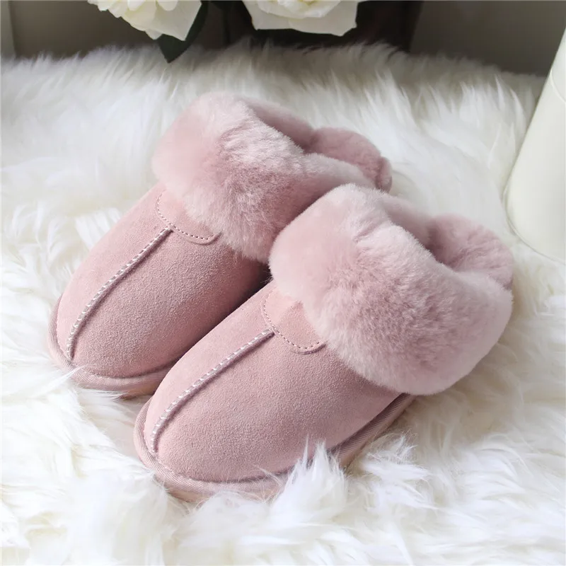 

Top Quality 2022 Natural Sheepskin Fur Slippers Female Winter Slippers Women Warm Indoor Slippers Soft Wool Lady Home Slippers