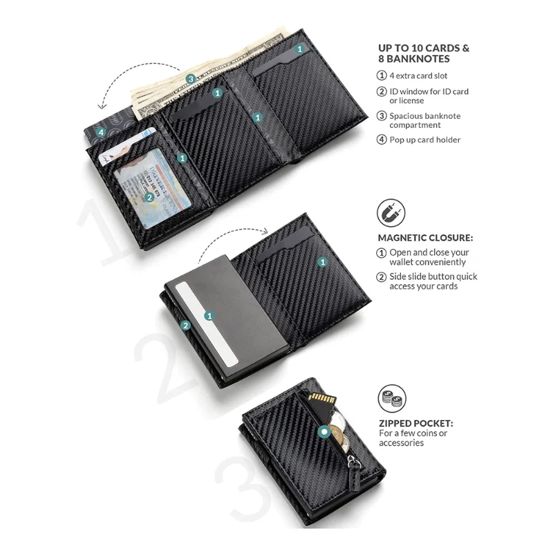 Xiaomi Men Credit Card Holder RFID Blocking Microfiber Leather Magnetic Closure Pop Up Card Wallet with ID Window Coin Pocket