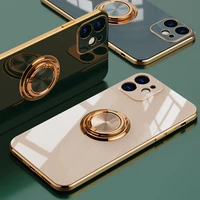 luxury plating phone ring holder case for iphone 11 12 13 pro max se 2022 x xs xr 8 7 plus shockproof soft protection back cover