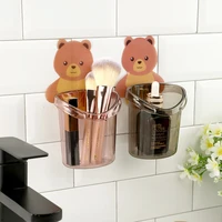cute bear toothbrush holder cup rack free punching seamless paste type toothpaste storage rack for bathroom kitchen supplies new