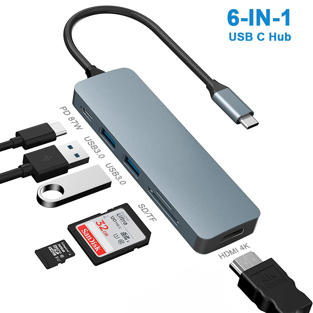

USB C Hub for MacBook Pro/Air Ipad Pro Surface Pro 8 Adapter with 4K HDMI PD 100W USB 3.0 TF/SD Card Reader Thunderbolt 3 Lenovo