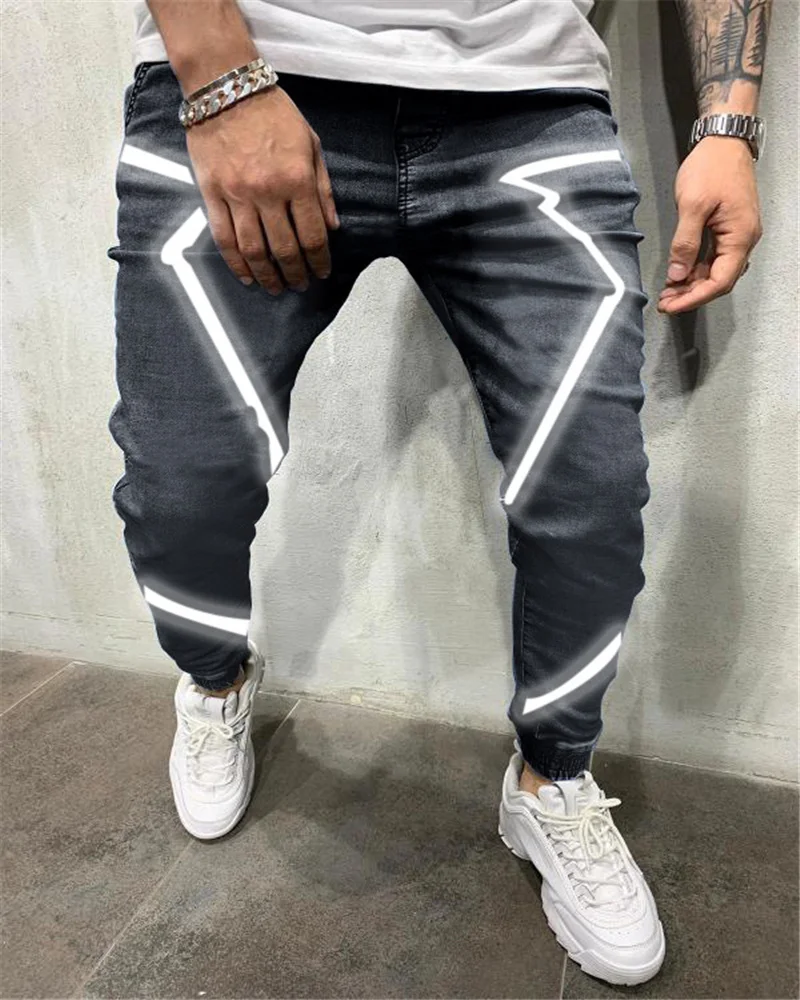 Denim trousers 2022 new spring, summer and autumn men's jeans personality reflective hip-hop fashion high street trousers loose