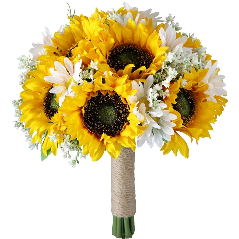 

HOT SALE Artificial Sunflower Bridal Wedding Bouquet Romantic Handmade Holding Flower, Fake Flower Confession Party Church