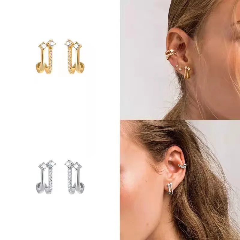 

U-Shaped Snail Earrings White Diamond Stud Earrings Women's S925 Silver Sterling Silver Simple Freshess Earrings Jewelry Ins