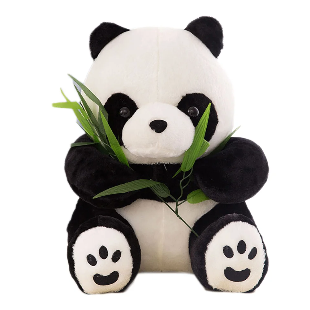 

16CM Funny Panda With Bamboo Leaves Plush Toys Birthday Gift Soft Cartoon Animal Stuffed Animals Pendant Doll Kids Gifts
