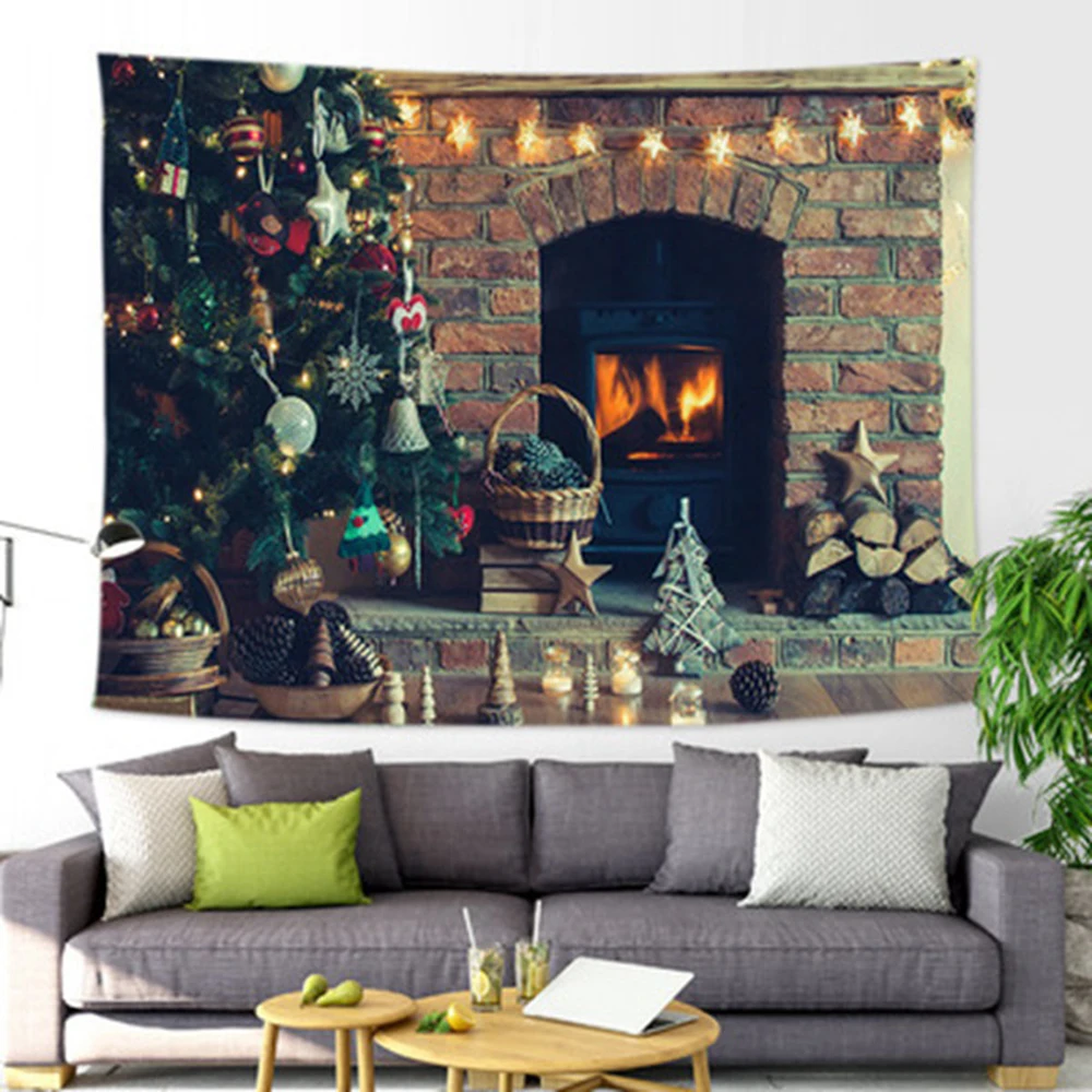 

Bedroom Living Room Dormitory Wall Decor Christmas Tapestry Wall Mount Santa Claus Christmas Tree Fireplace Elk Tapestry