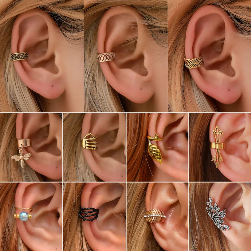 

Fashion No Pierced Ear Clips Retro C-shaped Ear Clips Jewelry Personality Earrings Leaves Ear Bone Clip Cartilage Ear Studs
