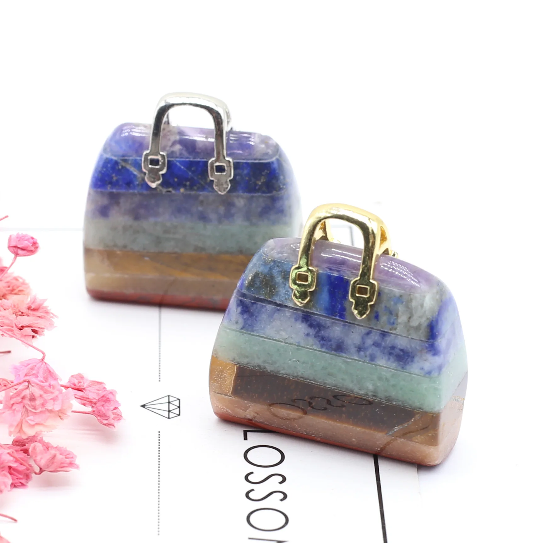 

Natural Stone Carving Package Shape Seven Chakras Small Ornaments Craft DIY Jewelry Pendant Decoration Accessories 27×25mm