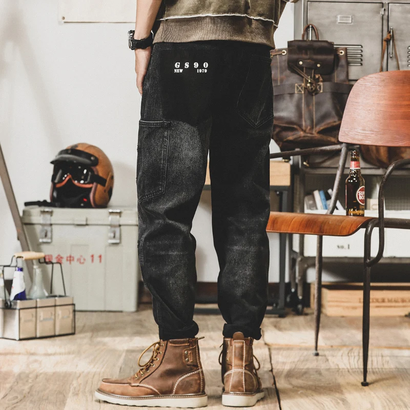 Streetwear Fashion Loose Jeans Men Retro Black Gray Casual Denim Cargo Pants Hombre Printed Designer Hip Hop Wide Leg Jeans Men